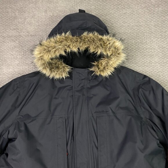 Eddie Bauer Premium Goose Down Parka Jacket Mens XXL Faux Fur Collar Weatheredge - Picture 2 of 13